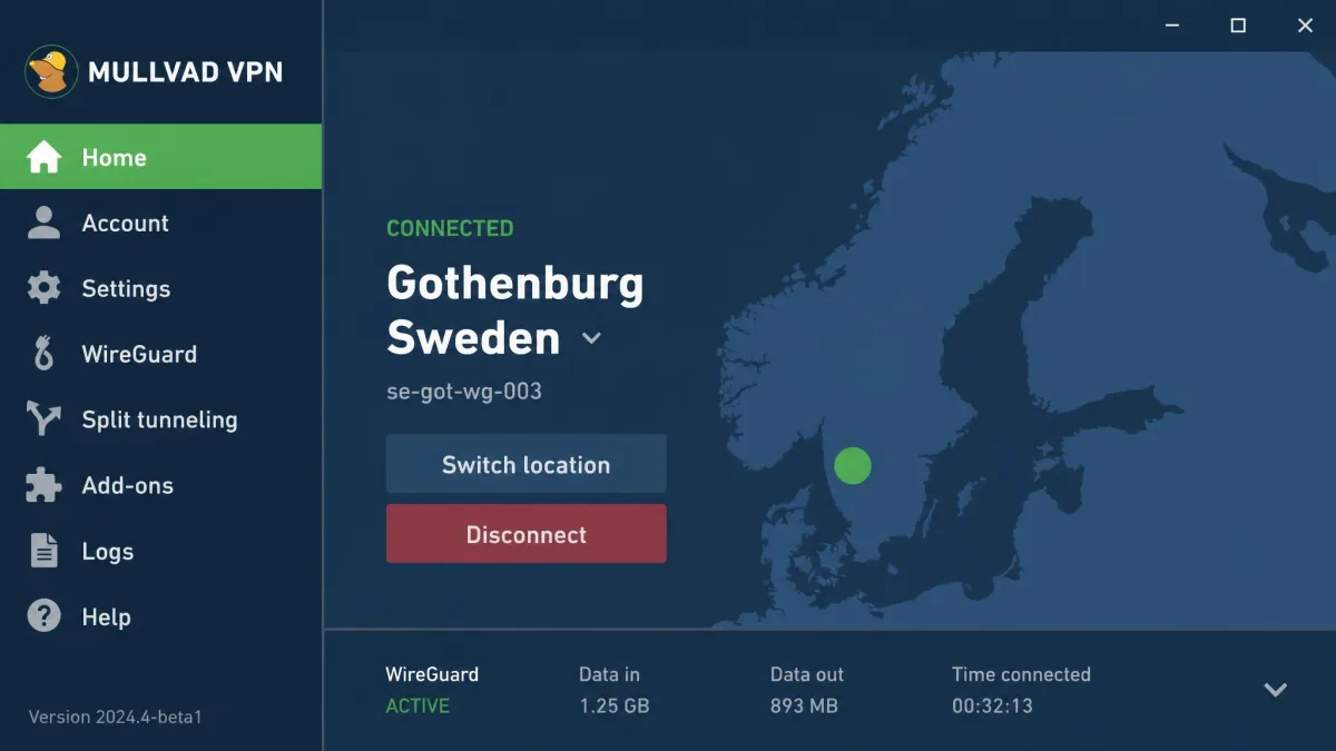 Mullvad VPN screenshot