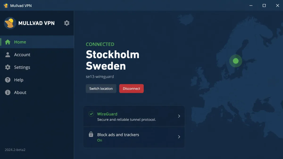 Mullvad VPN screenshot