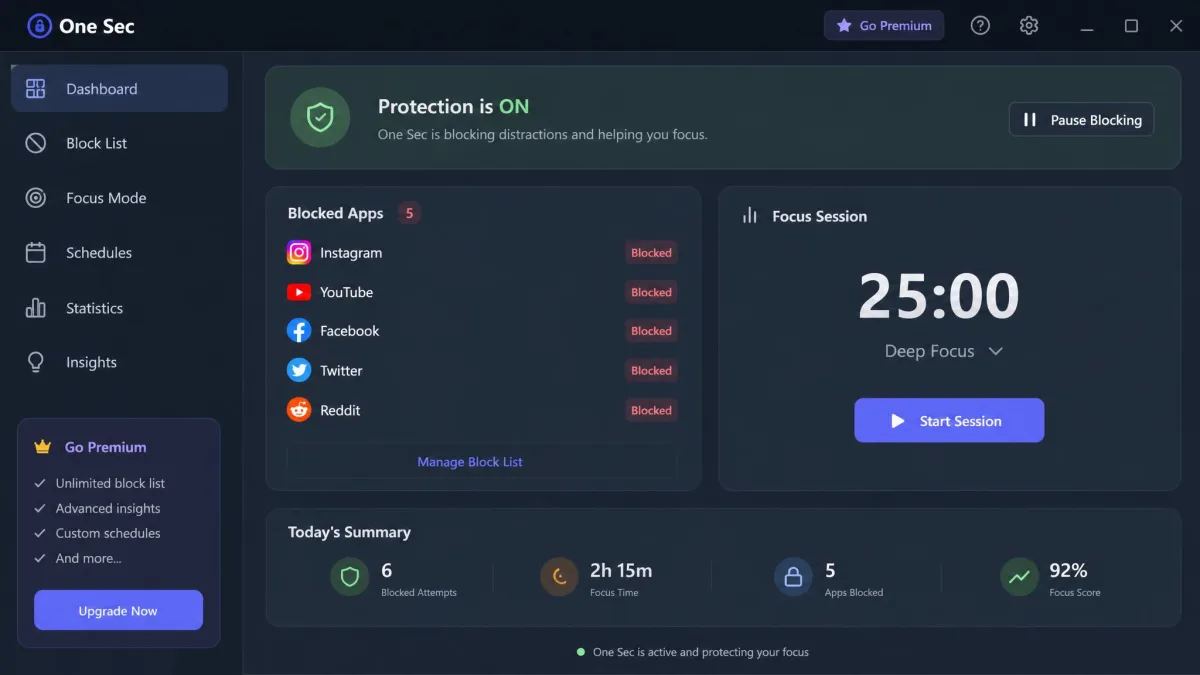 One Sec app blocker screenshot