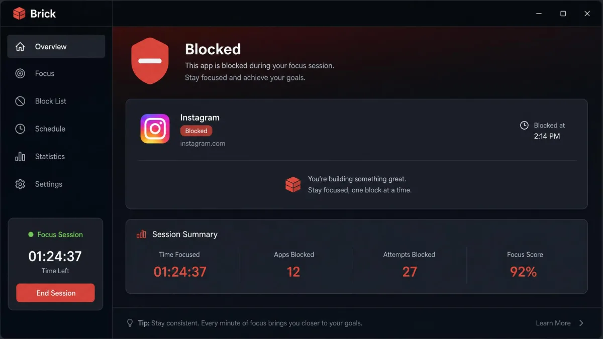 Brick app blocker screenshot