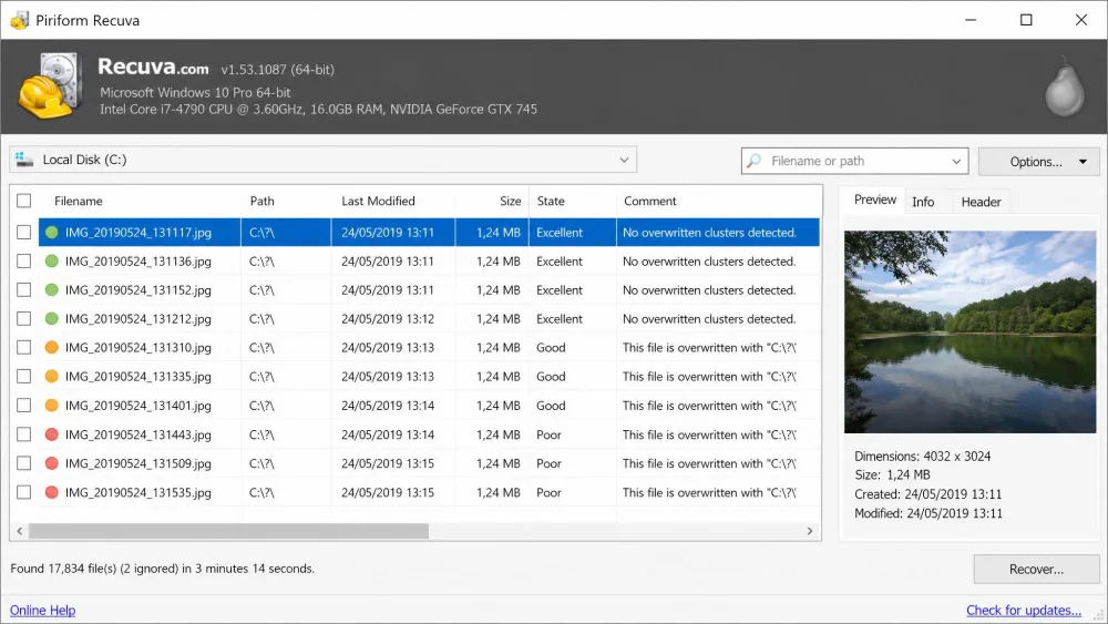 Recuva screenshot