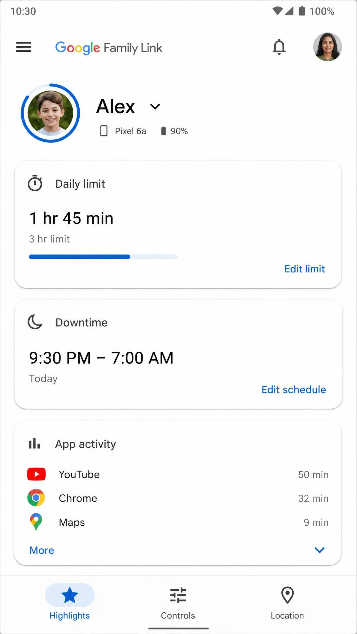 Google Family Link screenshot