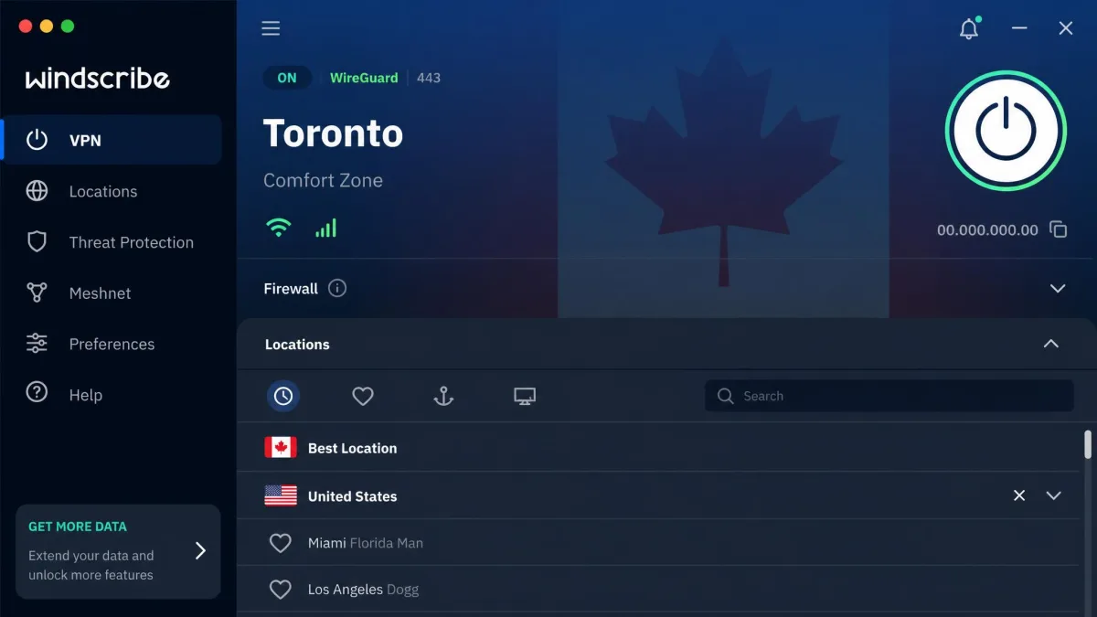 Windscribe screenshot