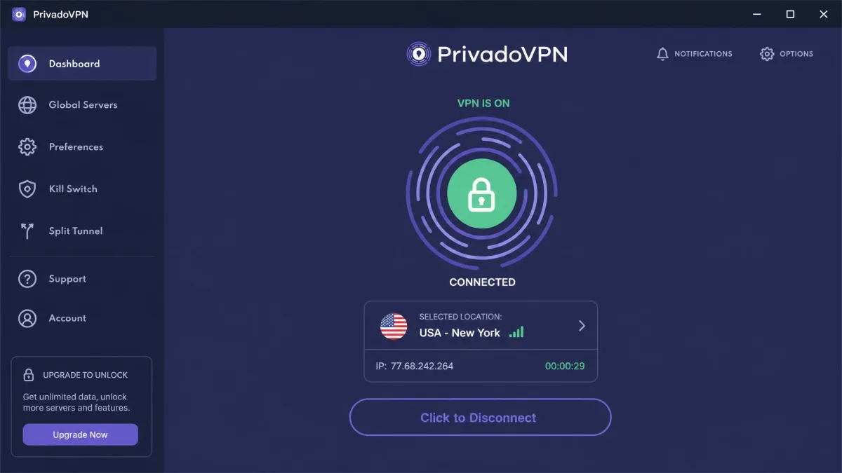 PrivadoVPN screenshot