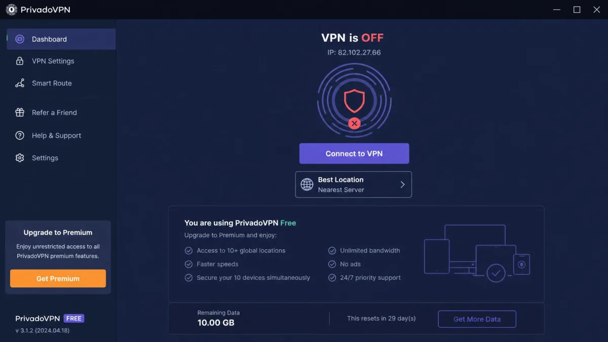 PrivadoVPN Free screenshot