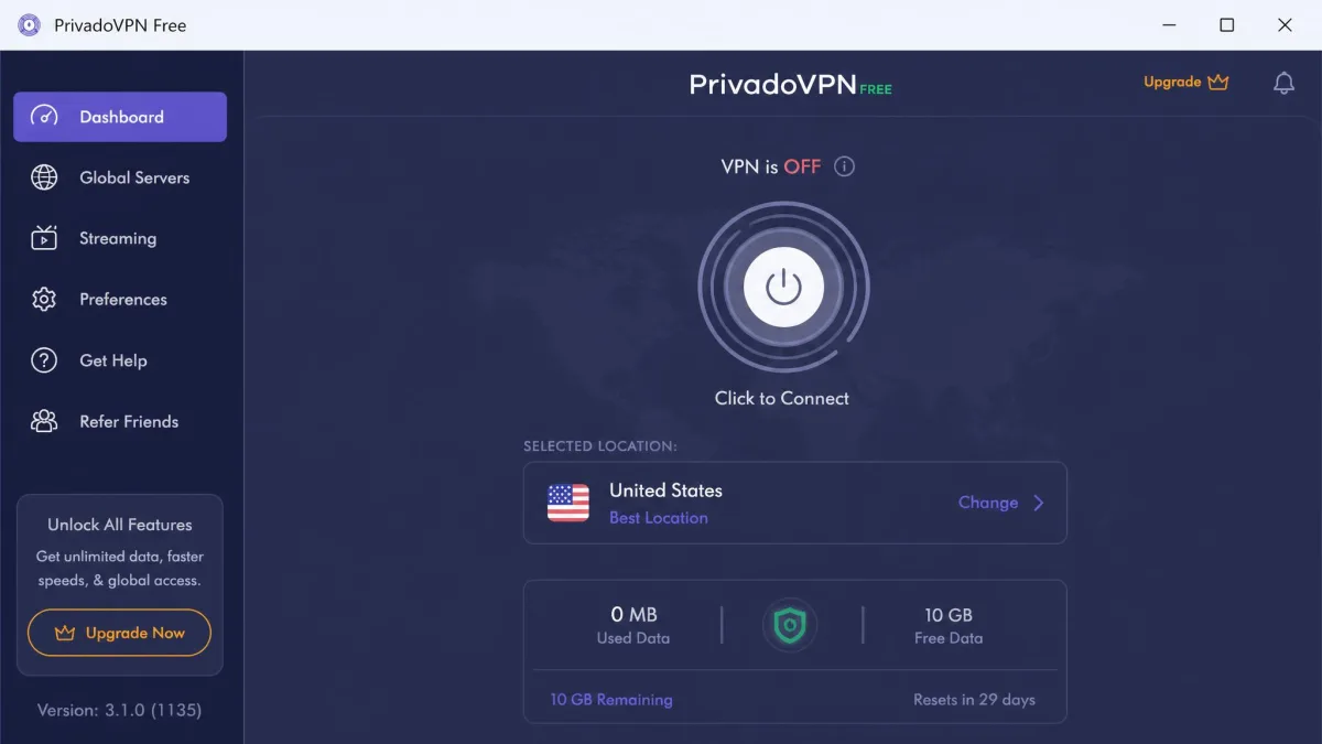 PrivadoVPN Free screenshot