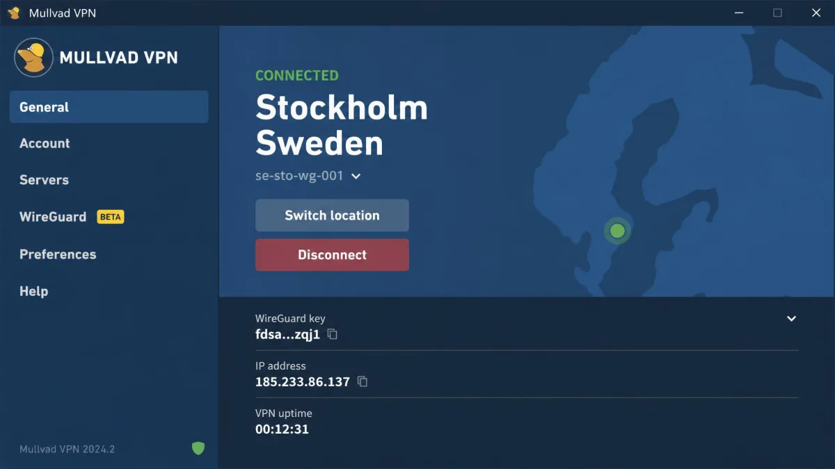 Mullvad VPN screenshot