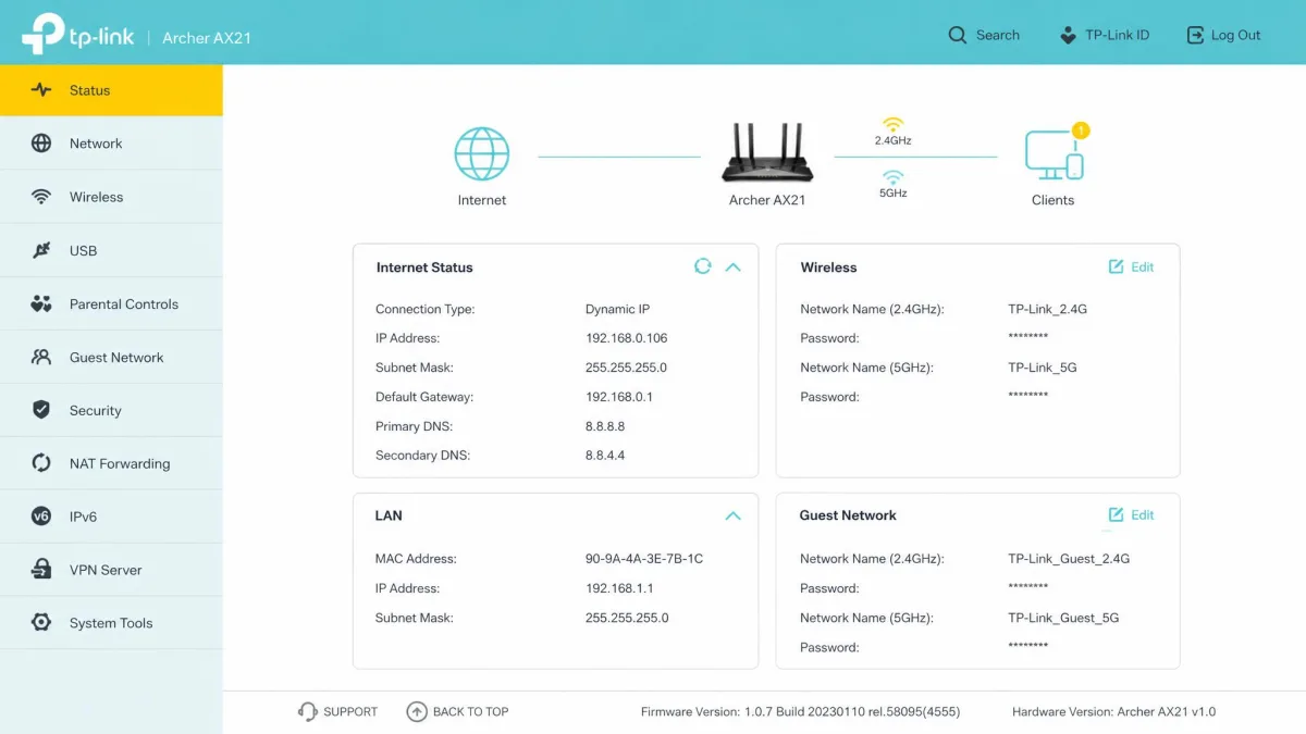 TP-Link Archer AX21 screenshot