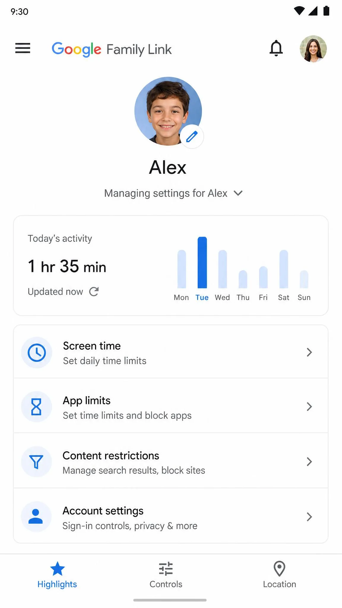 Google Family Link screenshot