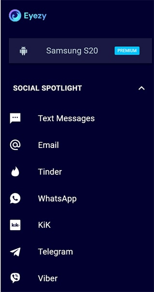 Eyezy dashboard for spying on Tinder