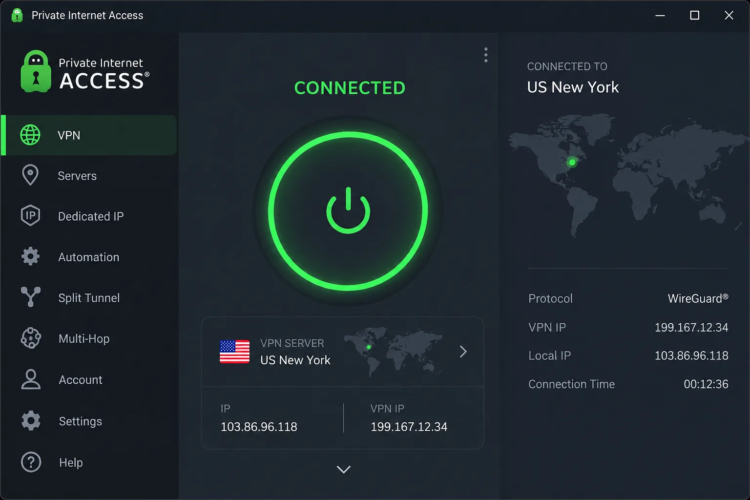 Private Internet Access screenshot