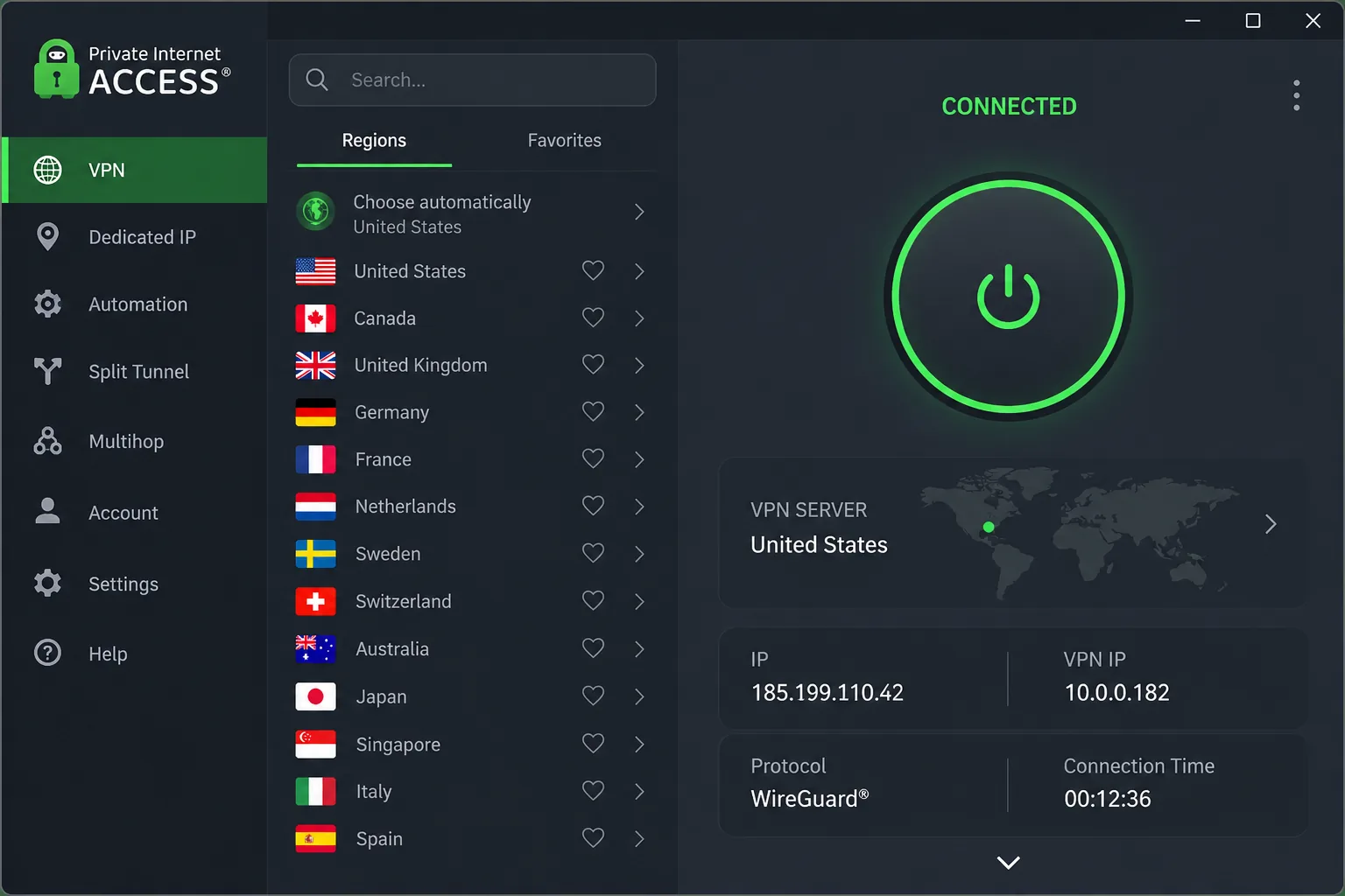 Private Internet Access screenshot