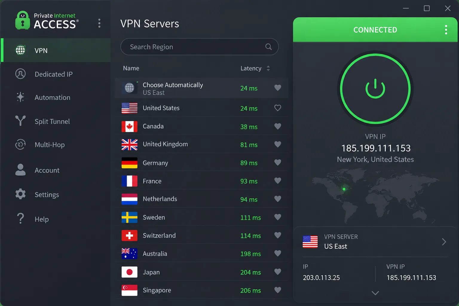 Private Internet Access screenshot