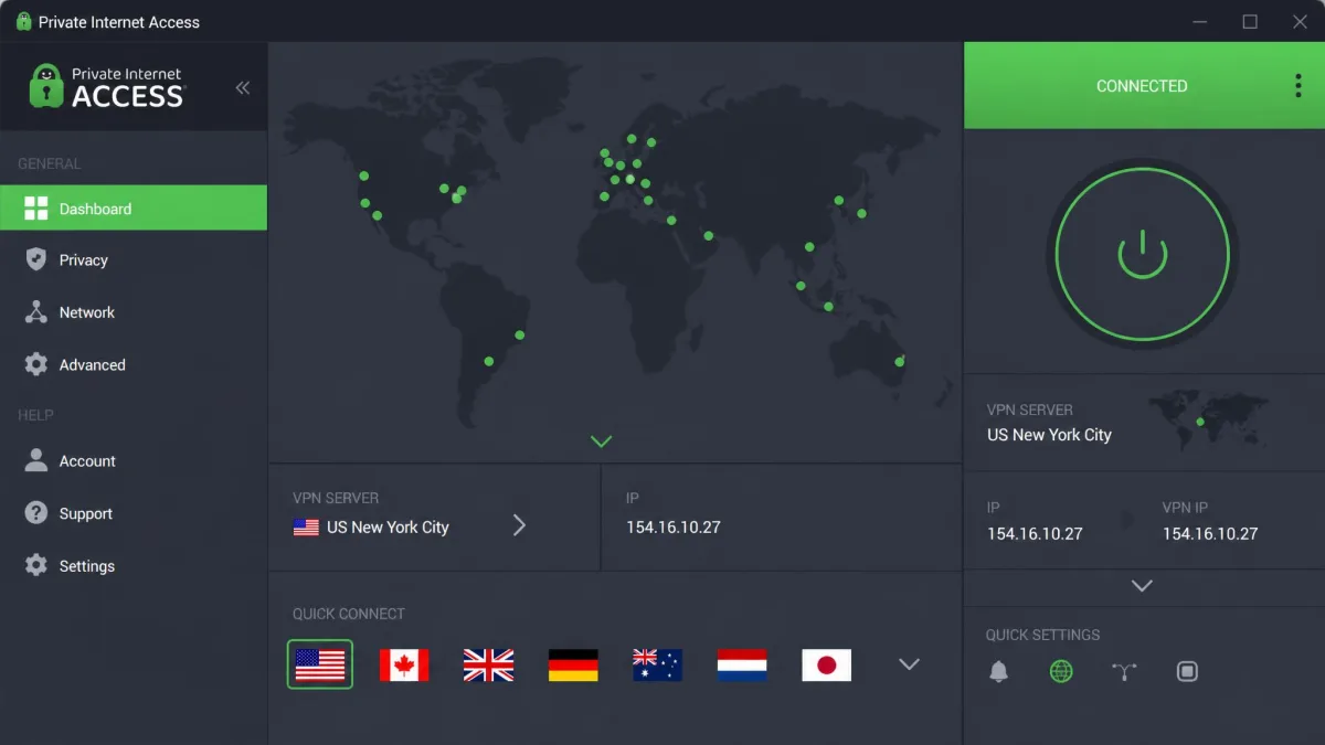 Private Internet Access screenshot
