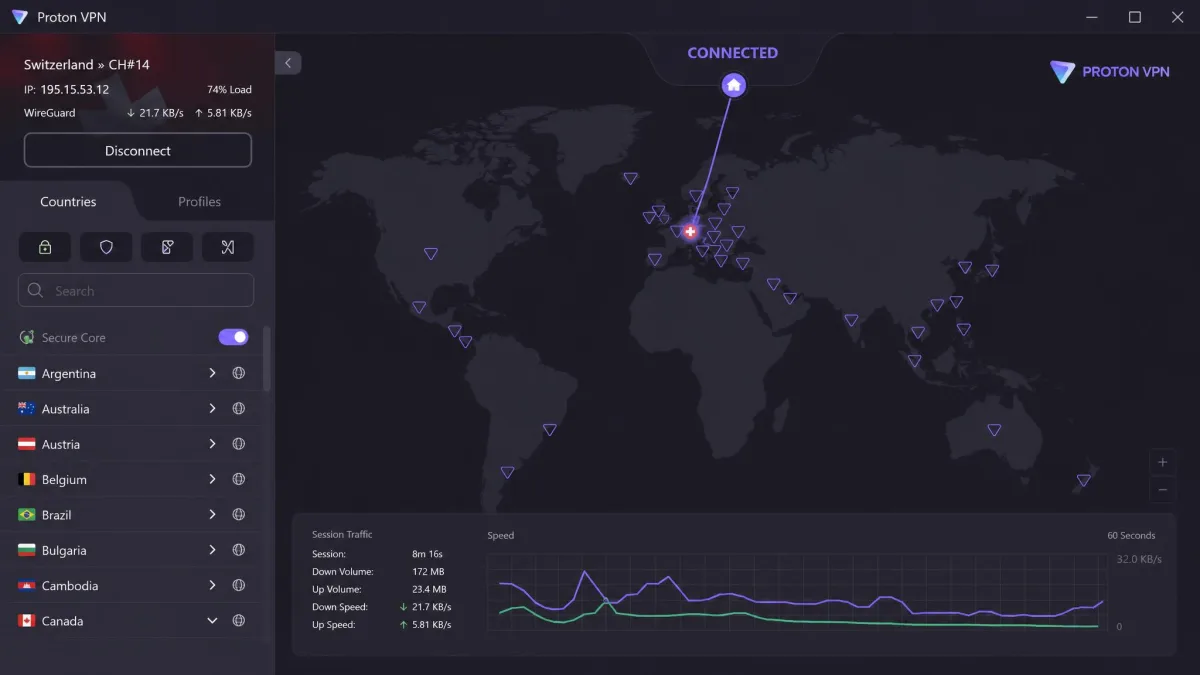 Proton VPN screenshot