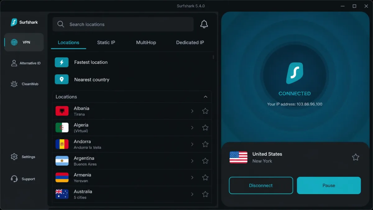 Surfshark screenshot