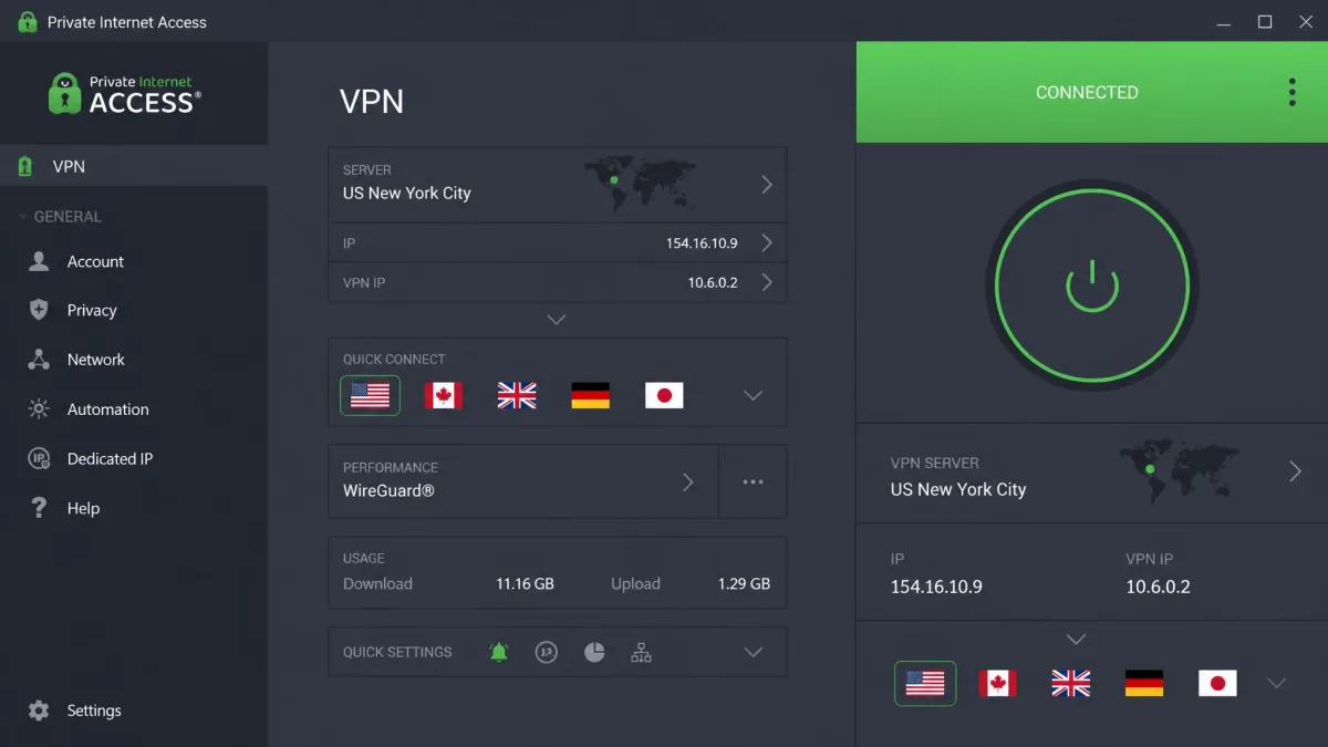 Private Internet Access screenshot