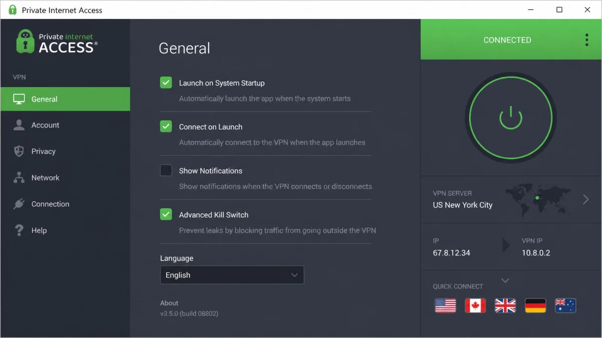 Private Internet Access screenshot