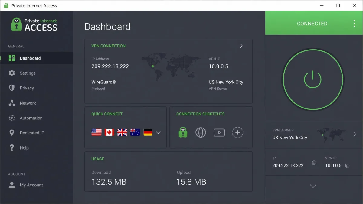 Private Internet Access screenshot