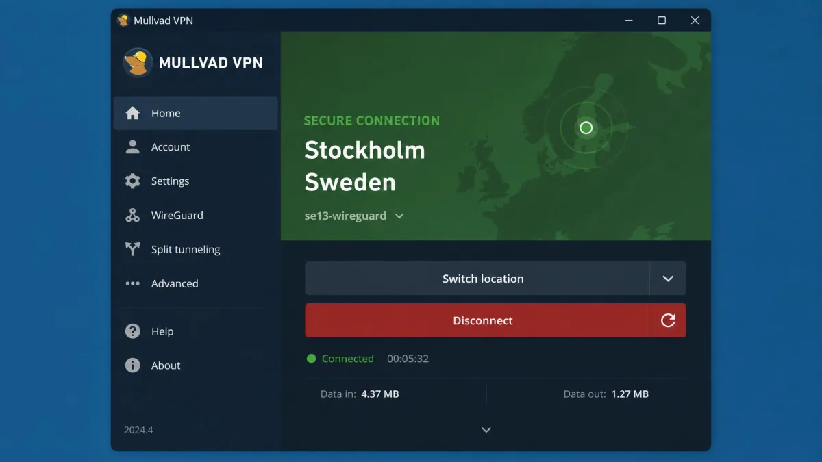Mullvad VPN screenshot