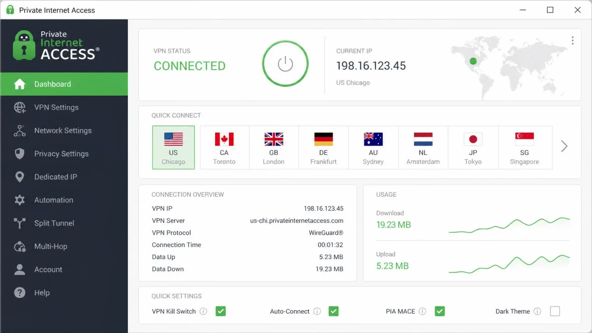 Private Internet Access screenshot