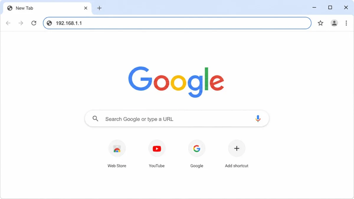 Web browser with 192.168.1.1 typed into the address bar at the top of the window, the first step to opening the router's login page.