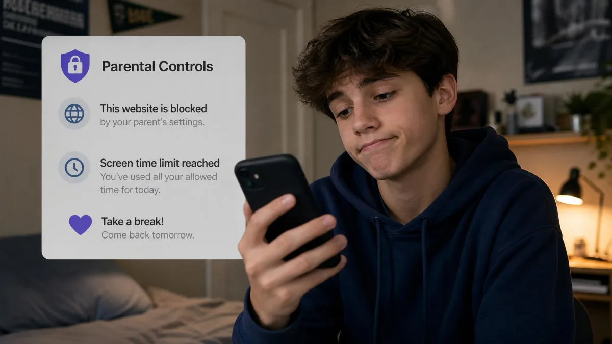 Teenager looking at a smartphone, illustrating how kids interact with the parental control limits their parents set.