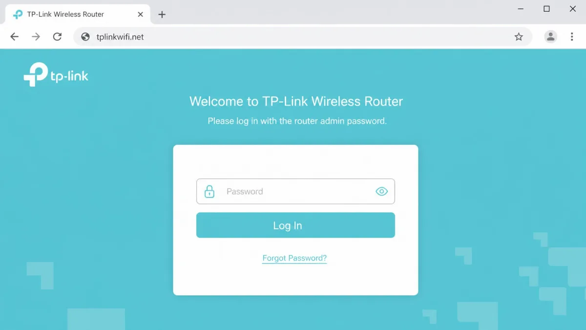 A browser tab showing a router's admin login page at the tplinkwifi.net address, with a password field waiting for the router's admin credentials.