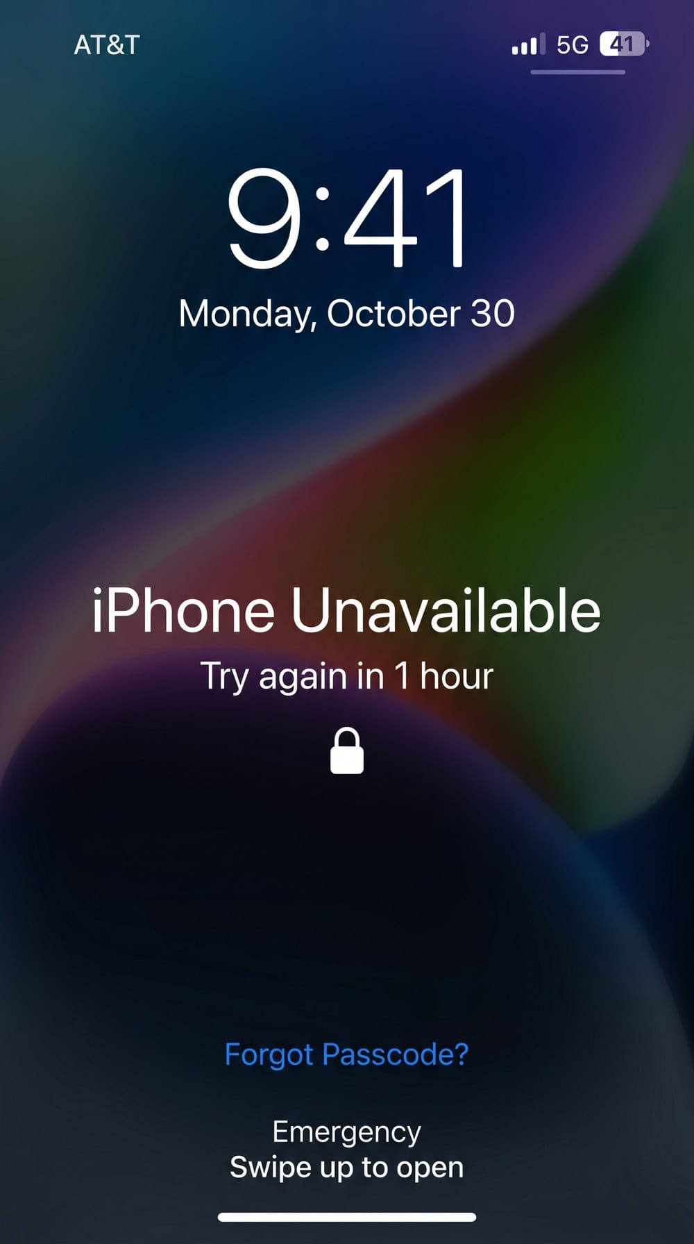 An iPhone Lock Screen showing the "iPhone Unavailable" lockout message with a "Forgot Passcode?" option at the bottom.