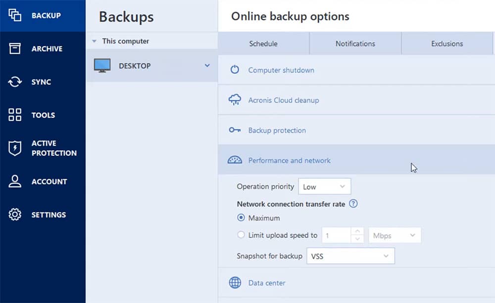 Acronis True Image user interface screenshot