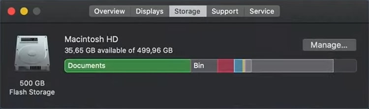 screenshot of System Storage on Mac