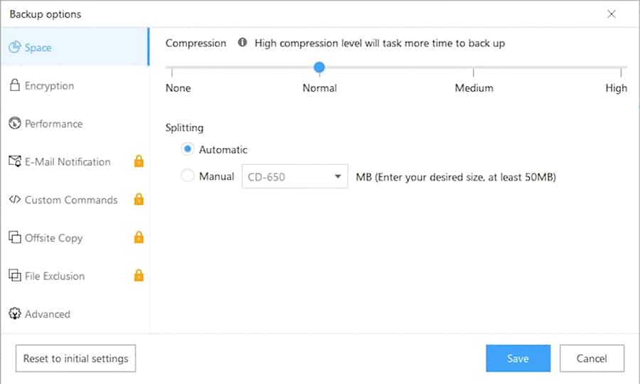 EaseUS Todo Backup disk spanning