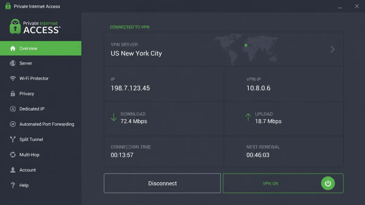 Private Internet Access screenshot