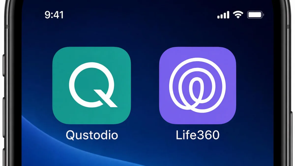 The Qustodio and Life360 app icons displayed side by side on a smartphone home screen, showing both parental safety apps installed on the same device.