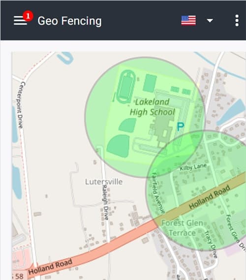 mSpy geofencing map showing allowed areas