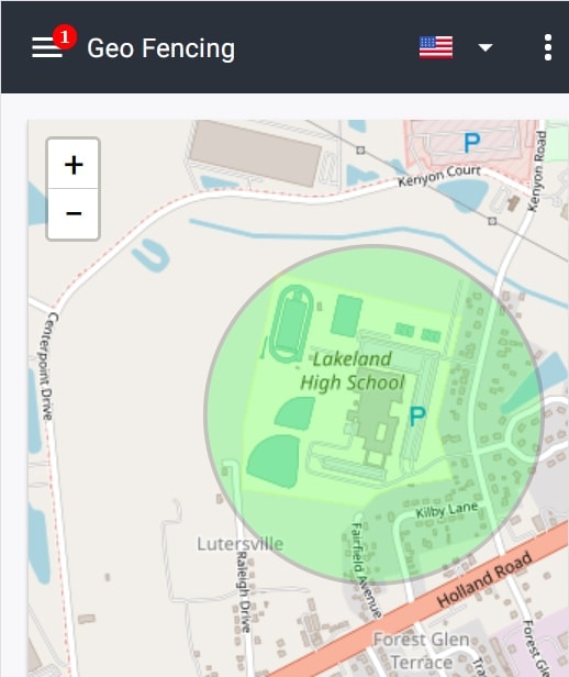 mSpy geofencing map showing selected area to geofence