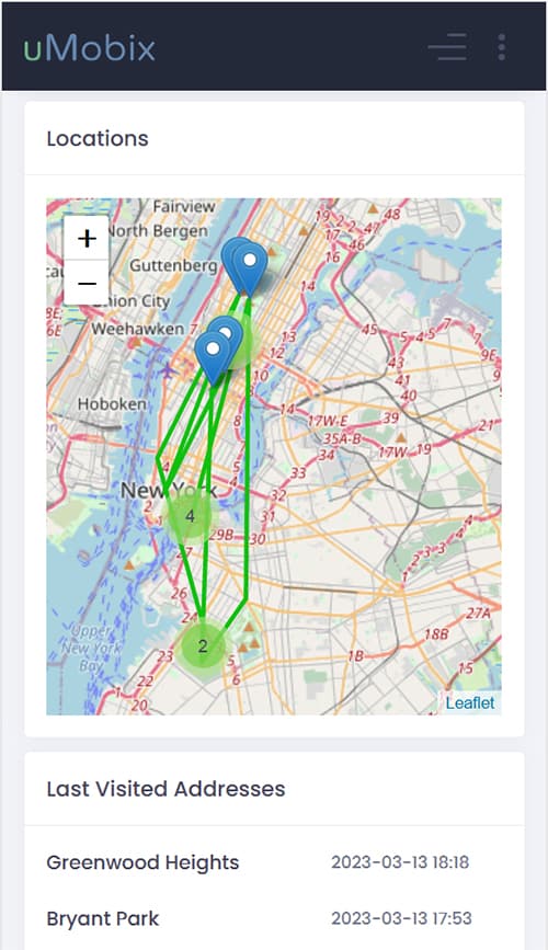 uMobix location tracking map showing where my son went today