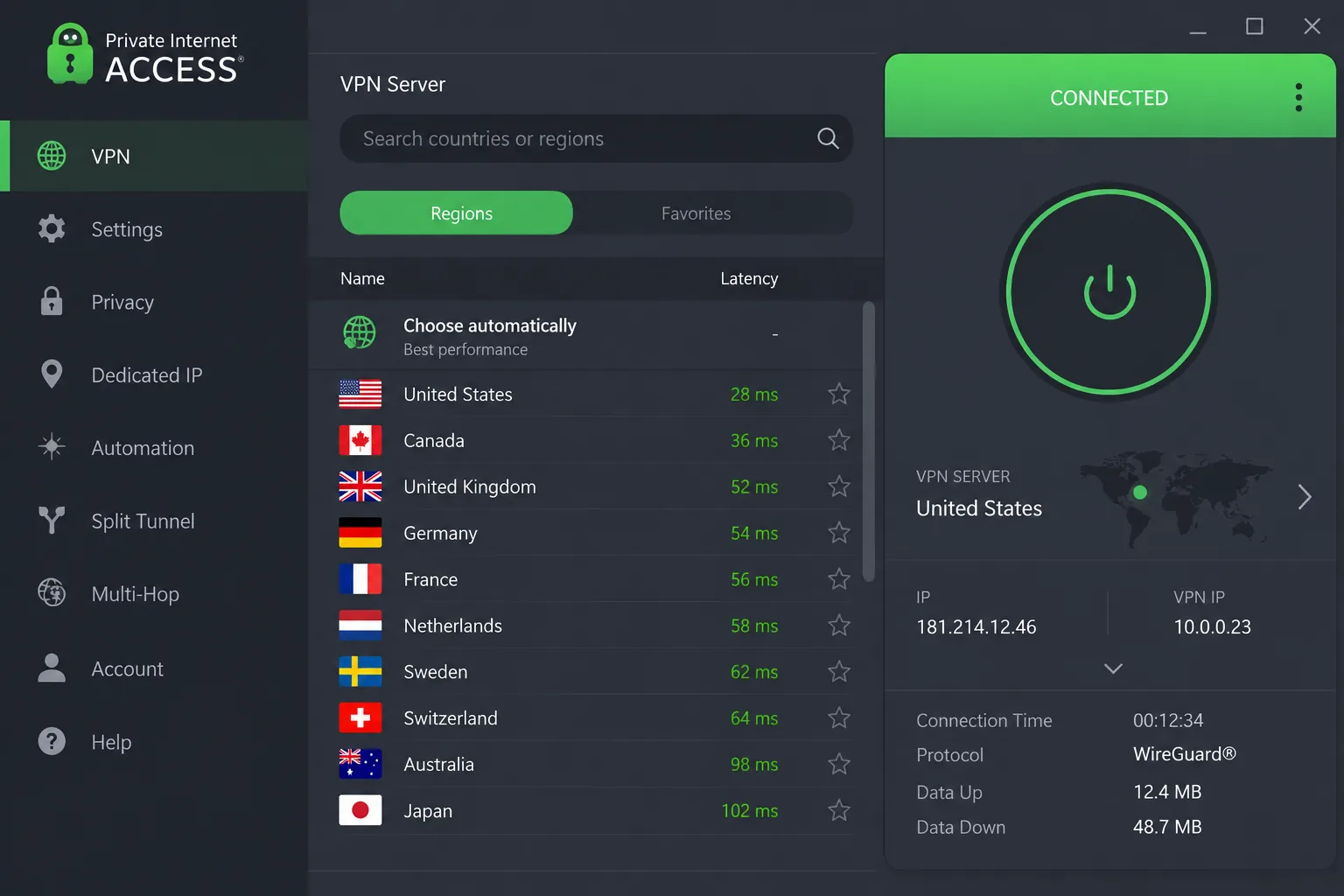 Private Internet Access screenshot