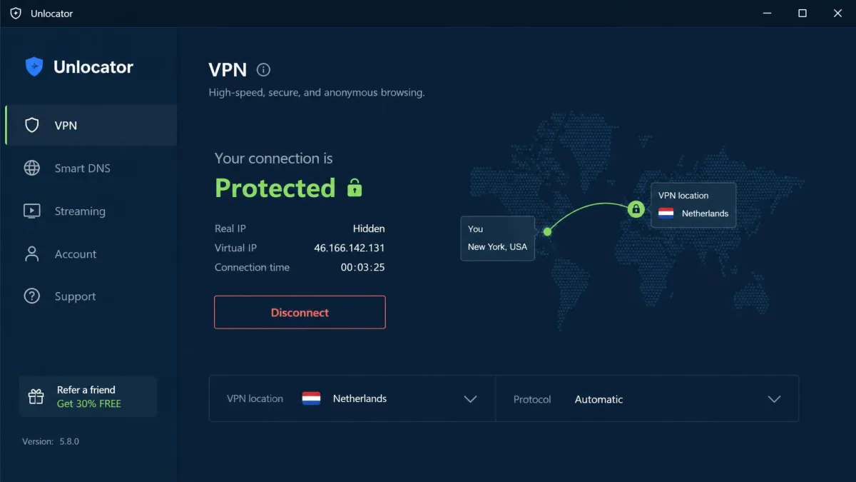 Unlocator VPN screenshot