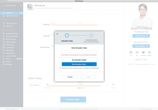 Activation code wouldn't work on MacKeeper