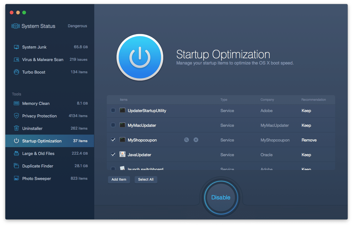 MacBooster Startup Optimization