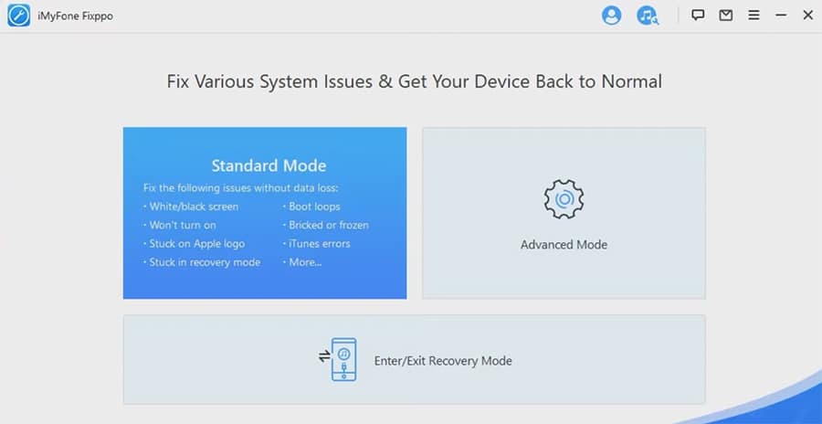 screenshot of Standard Mode in iMyFone Fixppo